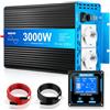 BENNTOP 3000W/6000W Inverter 12V 220V Onda Pura Invertitori di corrente | Convertitore con 5M LCD Telecomandoler, 3.1A USB-A & USB-C PD30W, 2 Prises EU Per Camper, Elettrodomestici, Solare