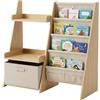 Relaxdays Scaffale per bambini 3-in-1, 7 tasche, bianco/naturale | 2 ripiani + box, HxLxP: 80x84,5x34,5 cm, MDF