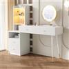 VIEKOS Set da toeletta con specchio a LED tricolore, quattro cassetti, 1 armadio illuminato con anta in vetro, 1 vano portaoggetti aperto, bianco, dimensioni: 100 x 40 x 125 cm (senza sgabello)