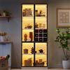 SACOOL Vetrina 80 x 35 x 200 cm, vetrina in vetro con ante in vetro con LED, armadio alto, libreria, vetrina per vino, elegante credenza con doppie porte, scaffale in vetro e supporto per vino