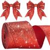 G2PLUS Nastro Regalo,60mmx10m Nastrino Rosso Nastro Natalizio Glitterato | Nastri Natalizi con Filo di Ferro per Confezioni Regalo Alberi di Natale,Decorazioni Nuziali