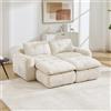 VILUXE Divano 2 posti con 2 sgabelli in ciniglia beige | Divano modulare con seduta bassa, in ciniglia in schiuma 32D, per soggiorno, camera da letto, appartamento, coppie e famiglie