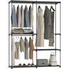 HOMCOM Armadio Guardaroba con 3 Aste, 4 Ripiani, 142x43x185 cm, Nero | Tessuto non Tessuto, Plastica e Acciaio