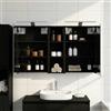 Ziaphsol Set di 3 armadietti da bagno in legno, montaggio a parete con strisce LED, 2 ante, specchio a due vie, per lavabo e bagno