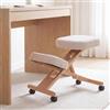 Mendler Sedia sgabello pouf posturale ergonomica con ruote altezza regolabile HWC-Q46 stoffa/tessuto (200 g/m²) legno - avorio