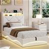 AONYAYBM Letto singolo 90x200 con cassetto, letto imbottito con LED e USB, letto boxspring 90x200 con testiera e spazio di archiviazione, letto per ragazzi, struttura del letto con rete a doghe