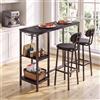 Xbro Tavolo Bar con 2 Sgabelli, Tavolo Alto da Cucina con Portabicchieri | Set tavolo bar con sgabelli, ripiano laterale, porta calici, piano effetto legno e struttura in ferro per cucina di casa