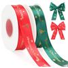 G2PLUS 2 Rotoli Nastri Natalizi,25mmx22m Nastro Natalizio Rosso e Verde | Nastro Stampa a Caldo Albero di Natale in Poliestere,Per Decorazioni Regalo,Natale,Matrimonio e Battesimo