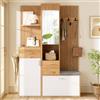 Rosebibi Armadio compatto con scarpiera, specchio e panca, cassetti e scarpiera pieghevole, mobile da ingresso, colore naturale, bianco