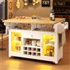 Ktipm Isola Cucina con LED e Piano Ribaltabile Bilaterale, Penisola Cucina | Isola Cucina con Ruote, Portabottiglie Smontabile e Cassetto, 2 Ante e Contenitore Aperto, 143x40-80x95 cm, Bianco