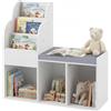 COSTWAY Libreria Montessori per Bambini con Panca Imbottita | Angolo Lettura con Scaffale a 3 Ripiani, 3 Scomparti Portaoggetti e Spazio Nascosto, Salvaspazio, 80 x 29,5 x 81,5 cm