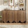 FAYICIC Elegante credenza effetto noce - 147 × 40 × 80 cm con 4 ante, ripiani regolabili e maniglie in alluminio - Versatile armadio per soggiorno