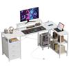 HOMCOM Scrivania Angolare Reversibile per Computer ad L 170x100cm Bianco | Prese di Corrente, Cassetti in Tessuto, Supporto Monitor e Mensole, Tavolo per PC, Ufficio e Studio