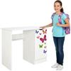 BAYAGU Scrivania Bambini Bianca con Mobiletto e Cassetti, Farfalle | Per studio, disegno e computer, mobiletto laterale, cassetti, stampa colorata, arredo cameretta, montaggio semplice