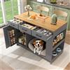 Soweiz Isola della cucina con cassetto e portaspezie, armadio da cucina con area per animali domestici, carrello da cucina con zona relax per animali domestici, 120 x 60 x 90 cm (grigio legno)