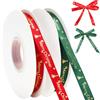 G2PLUS 2 Rotoli Nastri Natalizi,10mmx22m Nastro Natalizio Rosso e Verde | Nastro Stampa a Caldo Albero di Natale in Poliestere,Per Decorazioni Regalo,Natale,Matrimonio e Battesimo