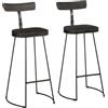 TEKGHUT Sgabello da bar, 2 pezzi, nero, 49 x 43 x 103 cm, in legno massello | Con schienale, gambe in metallo stabili, poggiapiedi, portata fino a 110 kg, per cucina e sala da pranzo