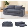 Kuczn Divano letto modulare a 2 posti, 180 cm, con funzione letto, grigio scuro | Boneless - Divano convertibile in morbido tessuto a coste, senza montaggio, per soggiorno e camera da letto