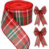 G2PLUS 10m Nastro Lino Rosso e Verde,6cm Rotolo Nastri Scozzesi Natalizi | Nastri a Scacchi Plaid Nastro di Tela Con Filo di Ferro Regalo Nastri per Decorazione Natalizia Artigianato