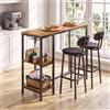 Xbro Tavolo Bar con 2 Sgabelli, Tavolo Alto da Cucina con Portabicchieri | Set tavolo bar con sgabelli, ripiano laterale, porta calici, piano effetto legno e struttura in ferro per cucina di casa