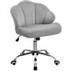 Yaheetech Sedia Scrivania Senza Braccioli Schienale a Conchiglia | Altezza Regolabile, con Ruote, Portata 136 KG,per Studio, Ufficio, Cameretta, Grigio Chiaro/Velluto