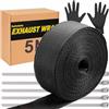 PaPaYaYa Rotolo di nastro termico nero per scarico moto, in fibra di vetro, con 5 fascette in acciaio inox (5 m)