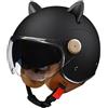 QJWMatic Casco da Moto Aperto con Orecchie di Gatto, Casco Vintage 3/4, Mezzo Casco con Doppia Visiera, Casco Jet per Adulti Uomo E Donna Scooter Ciclomotore Omologazione ECE B,L59-60CM