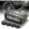 GBKDQQ Sistema di monitoraggio della pressione dei pneumatici TPMS con 4 sensori impermeabili IPX7, allarme veicolo e temperatura, ricarica solare e USB, display digitale, alta precisione 0-6 bar
