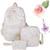 Generic Set di 3 zaini con fiocco per ragazze, borsa da scuola estetica di grande capacità, in nylon Kawaii preppy borse per la scuola per adolescenti, primaria, secondaria e università
