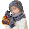 Kfnire Bambini Cappello a Maglia Sciarpa Circolaree Guanti Schermo Touch - Spessa Fodera in Caldo Pile 3PCs Set Termico Invernale per Ragazzi Ragazze