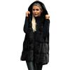 OnaiC Gilet lungo da donna, in pelliccia sintetica, con cappuccio, in peluche, lunghezza media, per le mezze stagioni, gilet in pelliccia Aermellos, per il tempo libero, per l'autunno