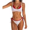 Generico Costumi da Bagno retrò Pois Colore Blocco String Thong Bikini 2 Pezzi Halter Triangolare per Vacanze Spiaggia