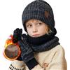 Kfnire Bambini Cappello a Maglia Sciarpa Circolaree Guanti Schermo Touch - Spessa Fodera in Caldo Pile 3PCs Set Termico Invernale per Ragazzi Ragazze