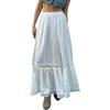 Generic Gonna Lunga Elegante Elastica a Vita Alta da Donna Gonne fluide drappeggiate Larghe Casual con Volant in Pizzo Pieghettato Linea ad A-Bianco-M