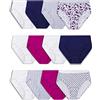 Fruit of the Loom Eversoft - Slip da donna, in cotone, senza etichetta e traspirante, taglia alta - confezione da 12, colore: blu navy/bianco/rosa, 40, Hi Cut - Confezione da 12 - Navy/Bianco/Rosa, 40