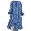 DSJJ Camicia da Notte Donna Cotone Bottoni Aperte Davanti Manica Lunga Pigiama Lunga Sleepwear (Blu-2,XXL)