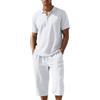 Generic Completo estivo da uomo in lino, con camicia ampia a maniche corte e pantaloncini da spiaggia