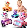 MOONTOY Giochi Macchinine per Bambini 1 2 3 Anni, 4 Pezzi Unicorno Press and Go Macchinine per Bambini 1 Anno, Animali Giocattolo Educativi Regalo per 12 18 24 Mesi Bambino e Bambina