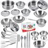 GOLCUGYJH Set di 25 utensili da cucina in acciaio inossidabile per bambini - Pentole per gioco di ruolo - Giocattoli educativi per bambini piccoli - Piccola taglia
