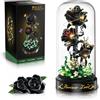 HiWEEGO Set di Fiori da Costruire con Luce LED e Cupola Antipolvere 232 Pezzi | Kit di Rose Nere con Mini Mattoncini da 3,6 mm, Collezione Botanica, Regalo per Mamma e Moglie Decorazione per la Casa