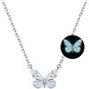 Rhaum Braccialetto e collana con farfalla blu luminoso con scatola regalo in poliuretano, ciondolo a farfalla in argento che si illumina al buio (collana)