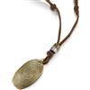 COOLSTEELANDBEYOND Collana Cordino in Pelle Marrone per Uomo e Donna con Pendente Ovale Color Oro Anticato, Tag con Texture Impronta Digitale, Gioiello Boho Western Regolabile Regalo