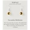 Philip Jones Orecchini pendenti con pietra portafortuna di novembre creati con cristalli Topaz Zircondia®
