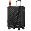 SONGMICS Valigia Rigida, Trolley da Viaggio, Chiusura TSA, Cinghia Inclusa, Bagaglio in ABS con 4 Ruote Doppie, Valigia Espandibile, L, 65 x 45 x 25 cm, Nero Inchiostro RLP002B101