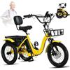 BoluDukNN Triciclo Elettrico, Triciclo Pieghevole per Adulti 18 X 3,0 Pollici, 7 Velocità, Batteria 48v/13ah, Cestino Anteriore E Posteriore, Trike Cargo Elettrico per Anziani Yellow