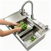 OMGMTSTORE Lavello da cucina a cascata, 90 x 50 cm, con indicatore della temperatura, in acciaio inox 304 spazzolato, lavello multifunzione con manopola, dispenser di sapone, lavello per bicchieri, tagliere e