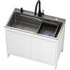 MiaJJooLi Lavello da Esterno Nero 68cm con Mobiletto, Lavandino da Giardino Freestanding in Acciaio Inox con Sifone e Accessori, Per Giardino, Garage, Lavanderia e Cantina