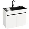 Lsoiup Lavello Autoportante con Armadio, Acciaio Inox, 68/80cm | Lavello utility, armadio in alluminio, miscelatore acqua calda/fredda, interno/esterno, cucina/bagno(B-White,L:68cm)