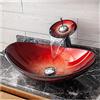 Generic Set di lavabo da bagno con lavabo in vetro temperato ovale a forma artistica rosso fuso a caldo, con lavabo e rubinetto, set di lavaggio per il bagno