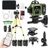 TICFOX Livella Laser Autolivellante 16 Linee, 4 X 360 °Livello Laser Autolivellante Verde, Laser a Linee Incrociate per Cantieri Interni, 3x3600 mAh Batteria,con telecomando e treppiede, impermeabile IP54